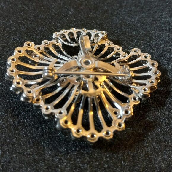 Rhinestone Silver Tone Brooch - Picture 2 of 4